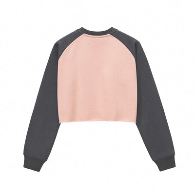 Contrasting Colors Raglan Long-Sleeve Cropped Sweatshirt
