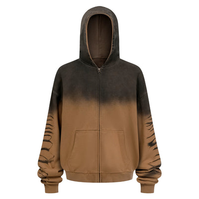 Tiger Stripes Gradient Color Zip Up Hoodie
