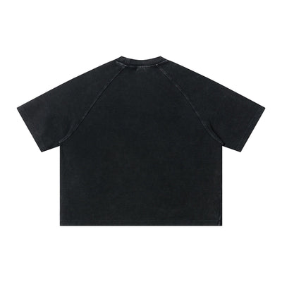 Boxy Waffle Washed Distressed Raglan Tee
