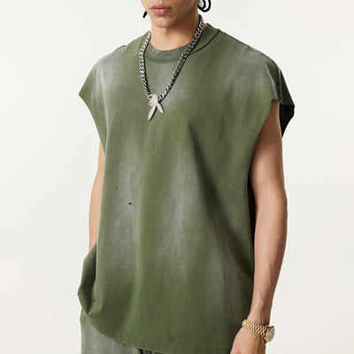 Raw Edge Distressed Muscle Tank 285gsm
