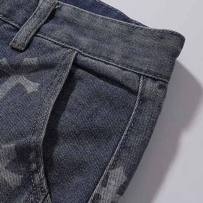 Cross Print Wide Leg Denim Jeans