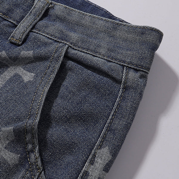 Cross Print Wide Leg Denim Jeans