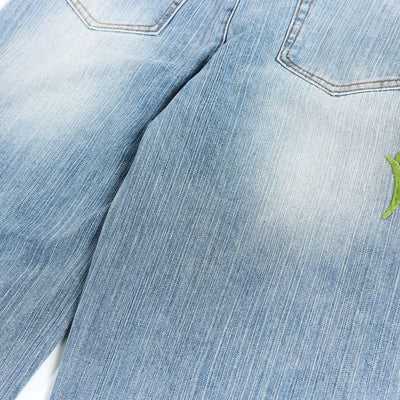 Vintage Slub Embroidered Curved Blade Relaxed Jeans