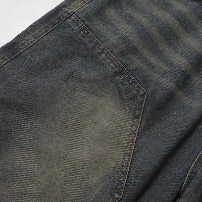 Knee Patch Design Vintage Washed Denim Shorts