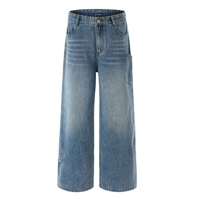 Vintage Washed Light Blue Carpenter Wide-Leg Jeans