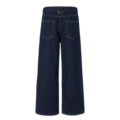 Wide Leg Dark Denim Jeans Classic Fit