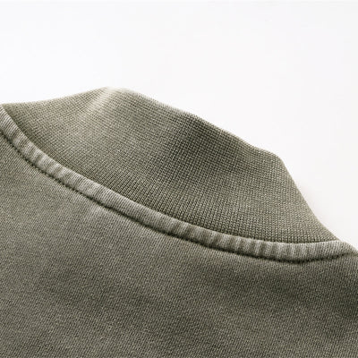 Vintage Zip-Up Ribbed Stand Collar Sweatshirt