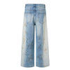 Paint Splatter Distressed Wide Leg Light Blue Jeans