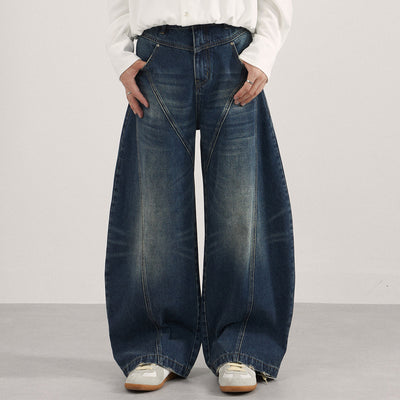 Retro Patchwork Curved Blade Denim Jeans