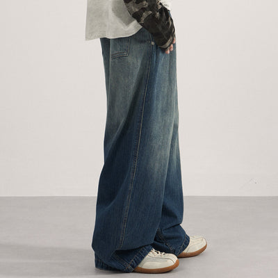 High Waist Pleated Wide Leg Vintage Wash Jeans