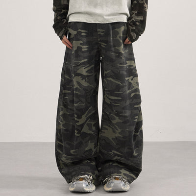 Camo Print Cargo Wide Leg Denim Jeans