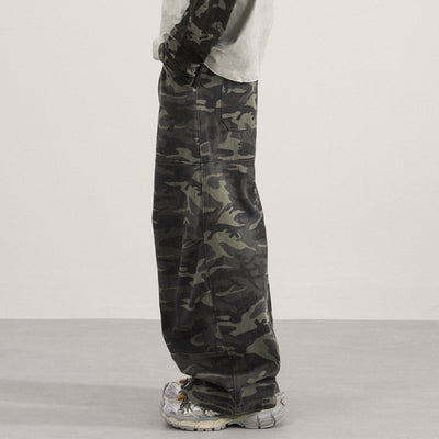 Camo Print Cargo Wide Leg Denim Jeans