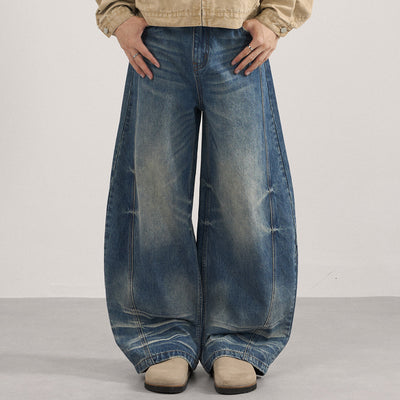 Wide Leg Vintage Washed Distressed Denim Pants
