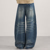 Wide Leg Vintage Washed Distressed Denim Pants