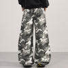 Utility Style Camo Print Wide Leg Cargo Pants