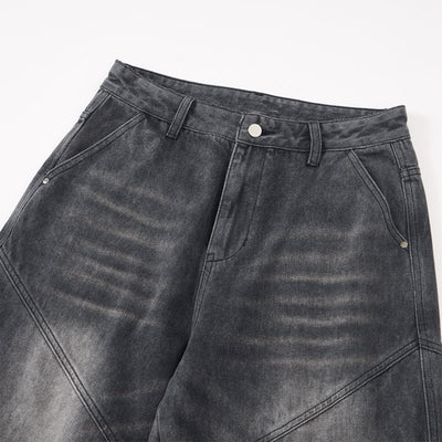 Cargo Wide Leg Distressed Wash Denim Jeans