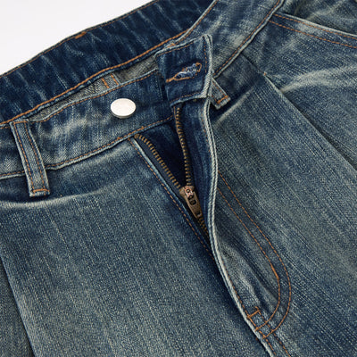 High Waist Pleated Wide Leg Vintage Wash Jeans
