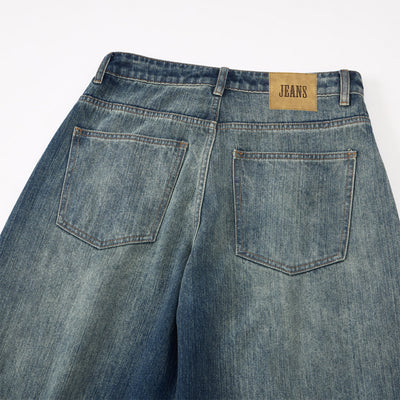 High Waist Pleated Wide Leg Vintage Wash Jeans