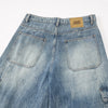 Distressed Cargo Style Wide Leg Denim Jeans