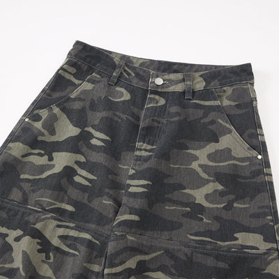 Camo Print Cargo Wide Leg Denim Jeans