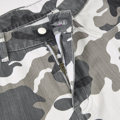 Utility Style Camo Print Wide Leg Cargo Pants