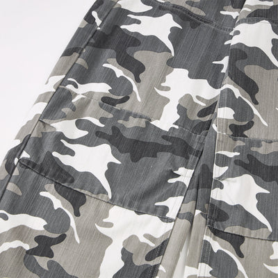 Utility Style Camo Print Wide Leg Cargo Pants