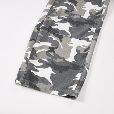 Utility Style Camo Print Wide Leg Cargo Pants