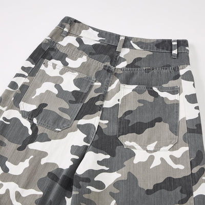 Utility Style Camo Print Wide Leg Cargo Pants