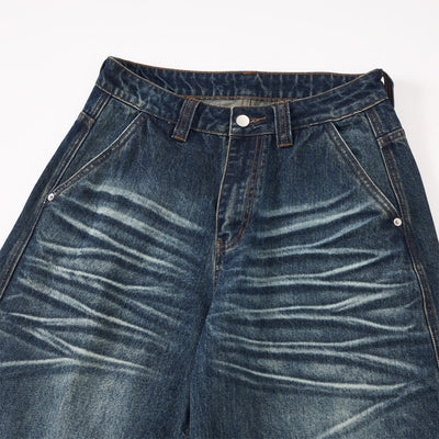 Grunge Dark Wash High Waist Wide Leg Jeans