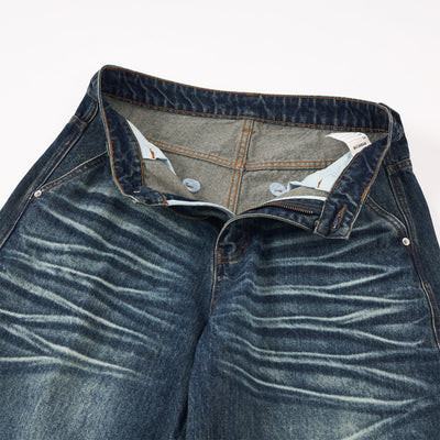 Grunge Dark Wash High Waist Wide Leg Jeans