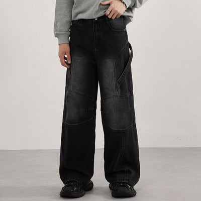 Artistic Patchwork Vintage Black Wide Leg Jeans