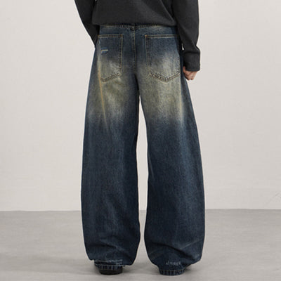 Ripped Wide Leg Vintage Fade Distressed Denim Jeans