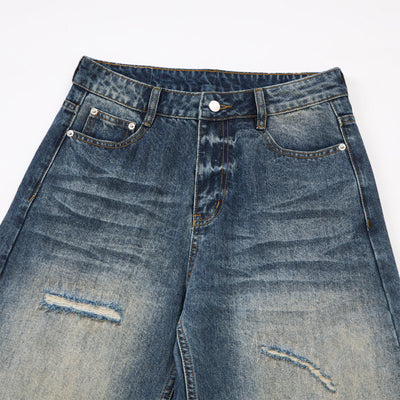 Ripped Wide Leg Vintage Fade Distressed Denim Jeans