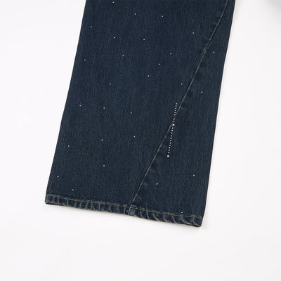 Embellished Dark Blue High Waist Wide Leg Jeans