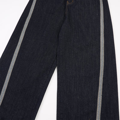 Wide Leg Contrast Stripe Denim Jeans