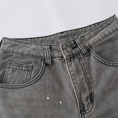 Paint Splatter Panel Stitching Barrel-Leg Jeans