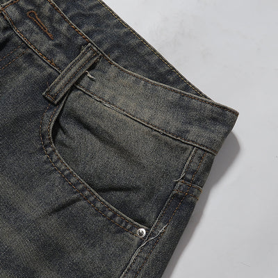 Knee Patch Design Vintage Washed Denim Shorts