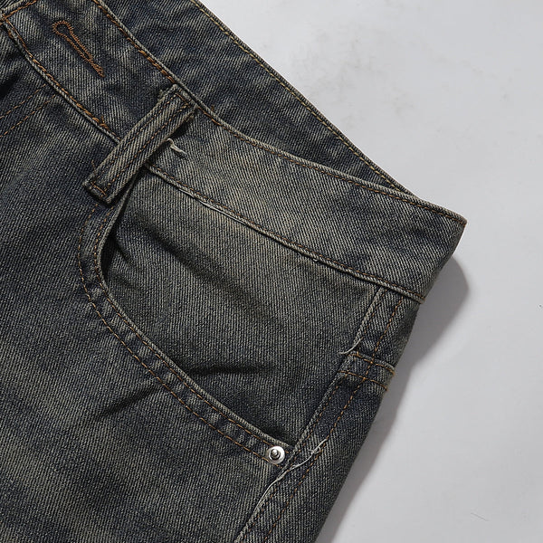 Knee Patch Design Vintage Washed Denim Shorts
