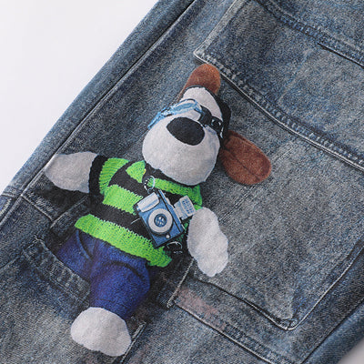 Cartoon Printed Baggy Denim Pants
