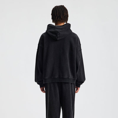 Vintage Washed Oversized Zip Up Distressed Hoodie