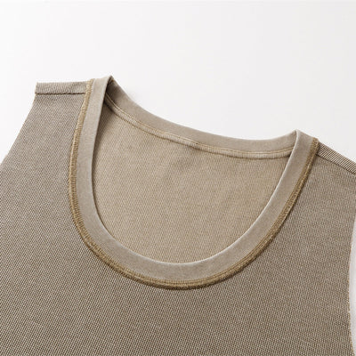 Wax-Dye Waffle Knit Vintage Washed U-Neck Vest