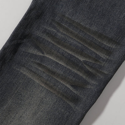 Distressed Dark Denim Vintage Wash Flared Jeans