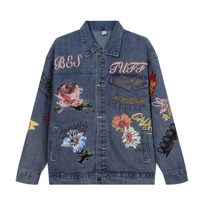 Floral-Printed Denim Trucker Jacket