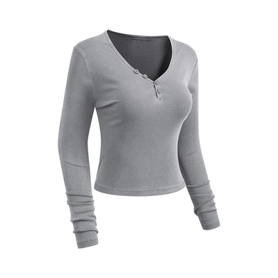 Long-Sleeve Ribbed Henley Top 275gsm