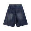 Panel Stitching Detail Dark Washed Denim Shorts