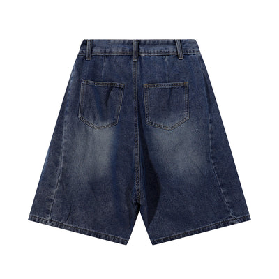 Panel Stitching Detail Dark Washed Denim Shorts