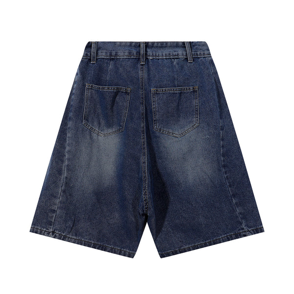 Panel Stitching Detail Dark Washed Denim Shorts