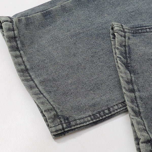 Vintage Wash Wide Leg Denim Jeans
