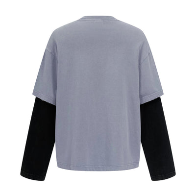 Layered Sleeve Two-Tone Oversized Streetwear T-Shirt