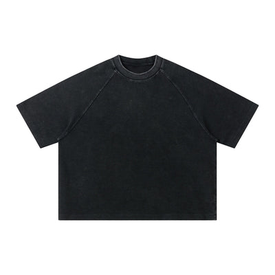 Boxy Waffle Washed Distressed Raglan Tee